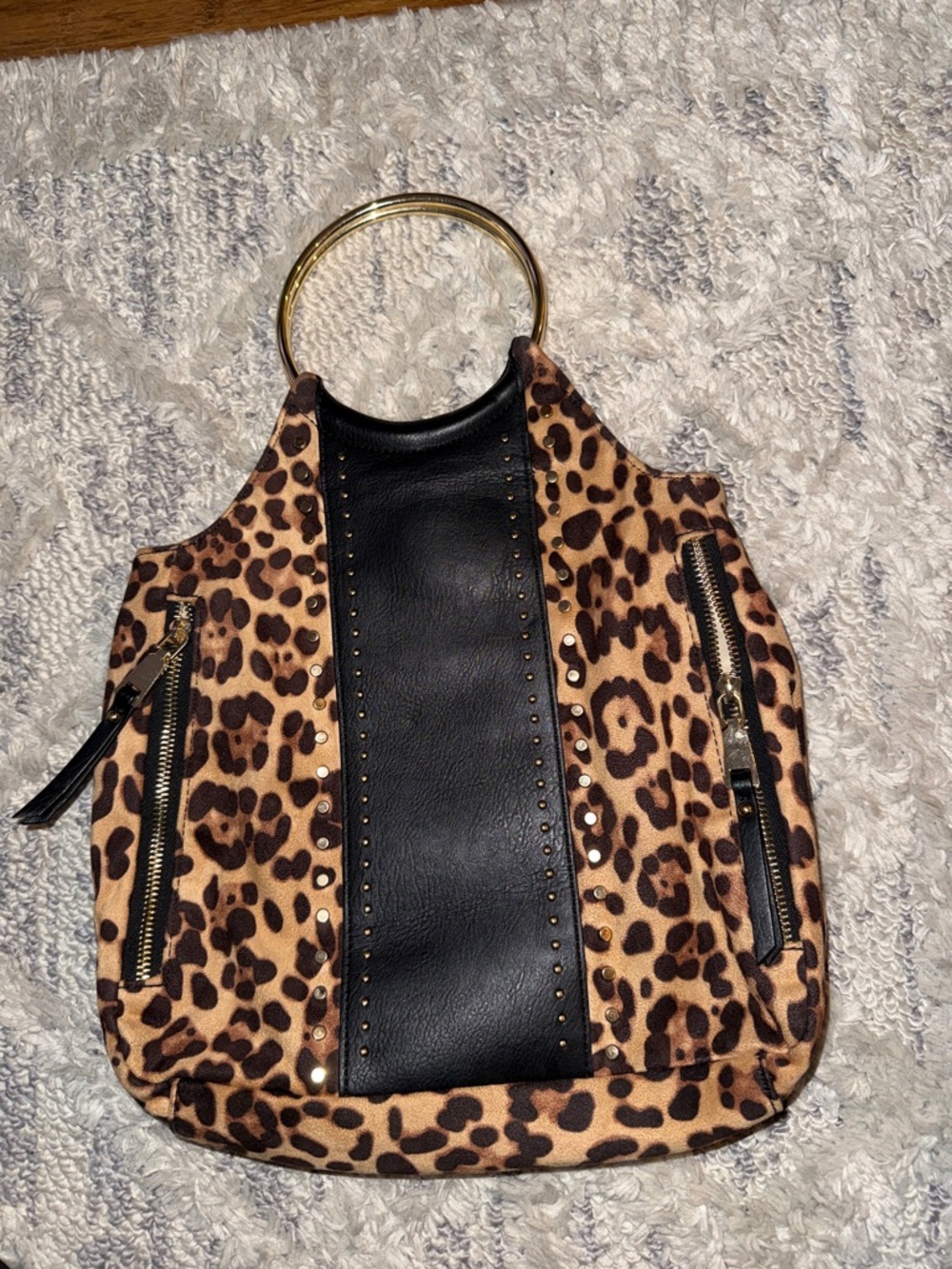 Leopard Print Tote with Gold Ring Handles